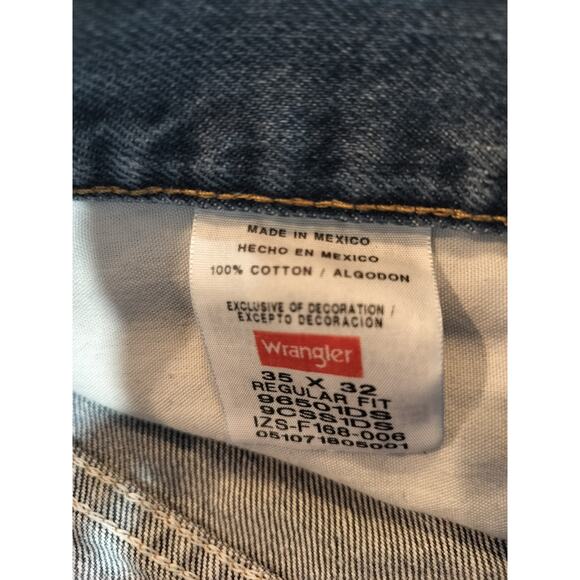 Wrangler Regular Fit Jeans 35x32 Blue Denim Mens Classic Straight Leg - Picture 8 of 9